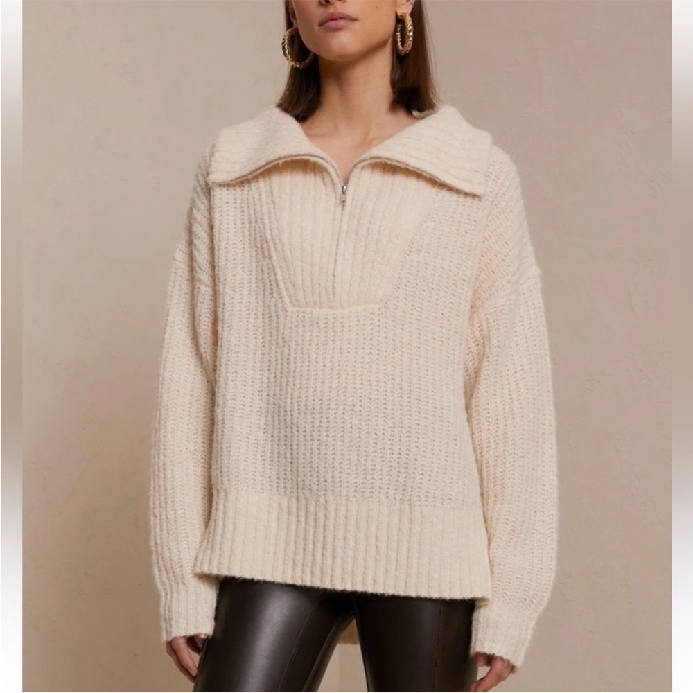ALC Everett Sweater Cream Size Medium Half-Zip Alpaca Wool Blend Off White